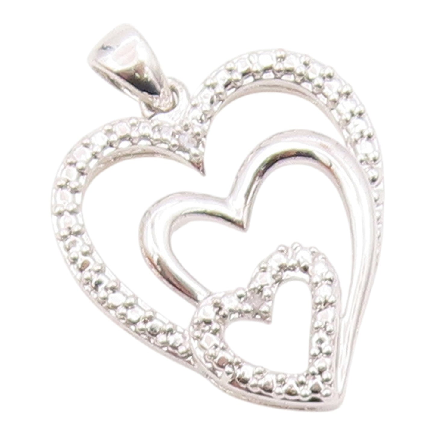 925 Silver  Vintage Genuine Diamond Graduated Love Hearts Pendant  PT15685
