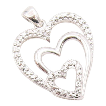 925 Silver  Vintage Genuine Diamond Graduated Love Hearts Pendant  PT15685