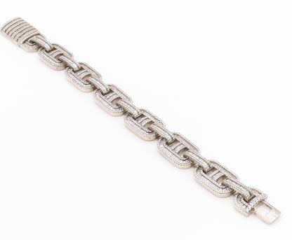 925 Sterling Silver Vintage Bracelet Topaz Baguette Mariner Link Chain  BT11305