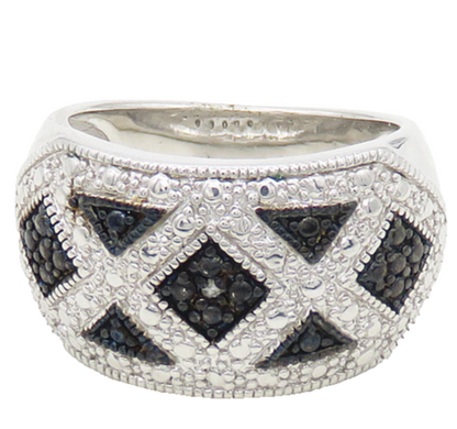 925 Sterling Silver  Genuine Diamond Two Tone Shiny Band Ring Sz 7  RG17817