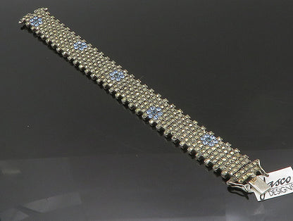 925 Sterling Silver  Topaz & Marcasite Floral Tennis Bracelet  BT1015