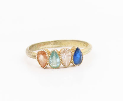 925 Sterling Silver Vintage Ring Gold Plated Multi Gemstone Band  Sz 8  RG35488