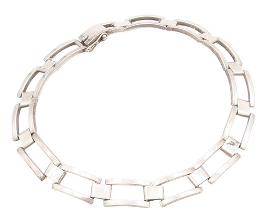 925 Sterling Silver Vintage Necklace MEXICO Brutalist Rectangle Choker  NE4443