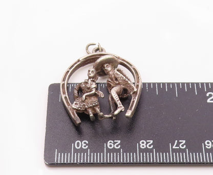 925 Sterling Silver  Vintage Dark Tone Dancing Couple Motif Pendant  PT15637