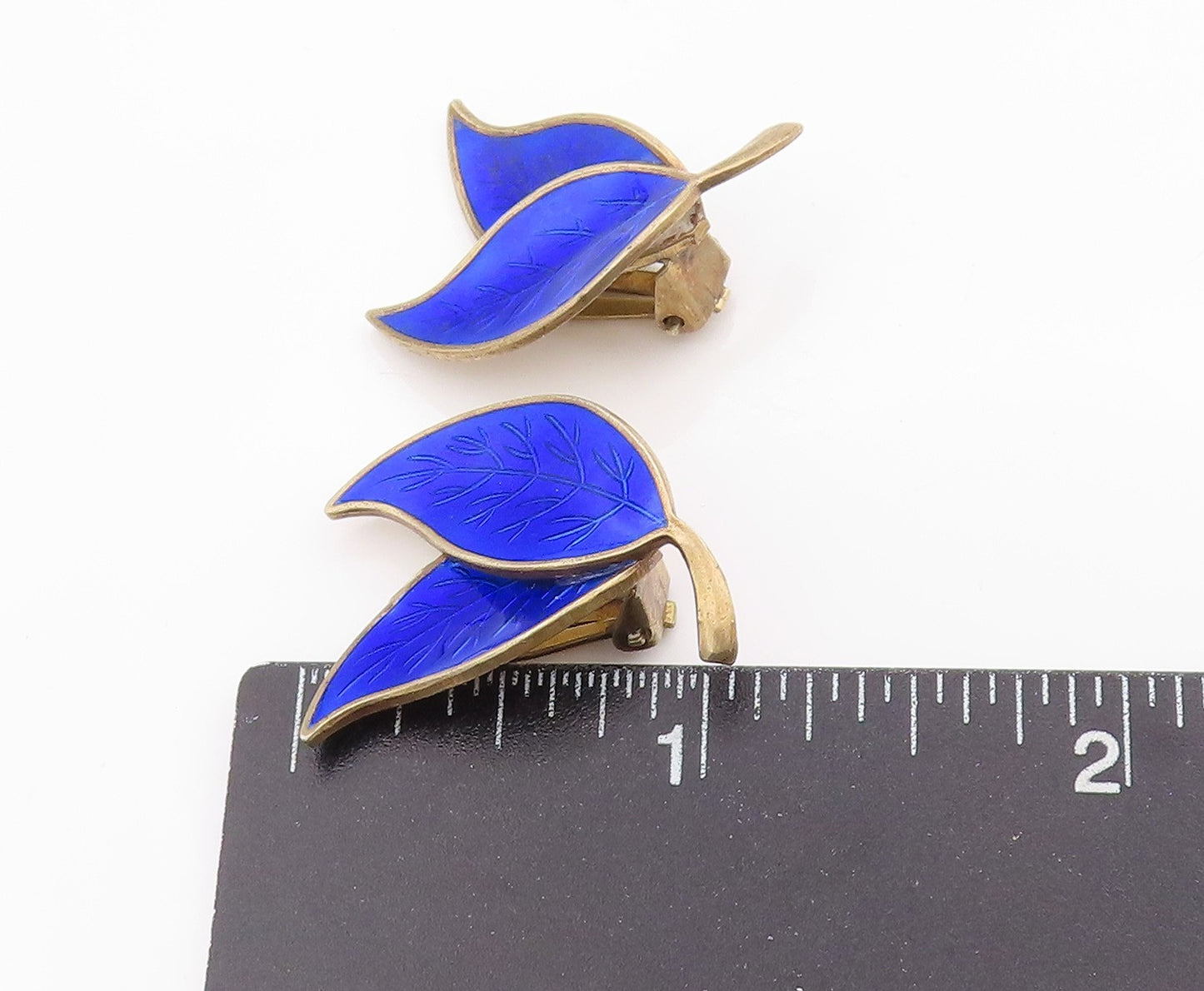 925 Sterling Silver Vintage Earrings MEKA DENMARK Gold Plated Leaves  EG13666