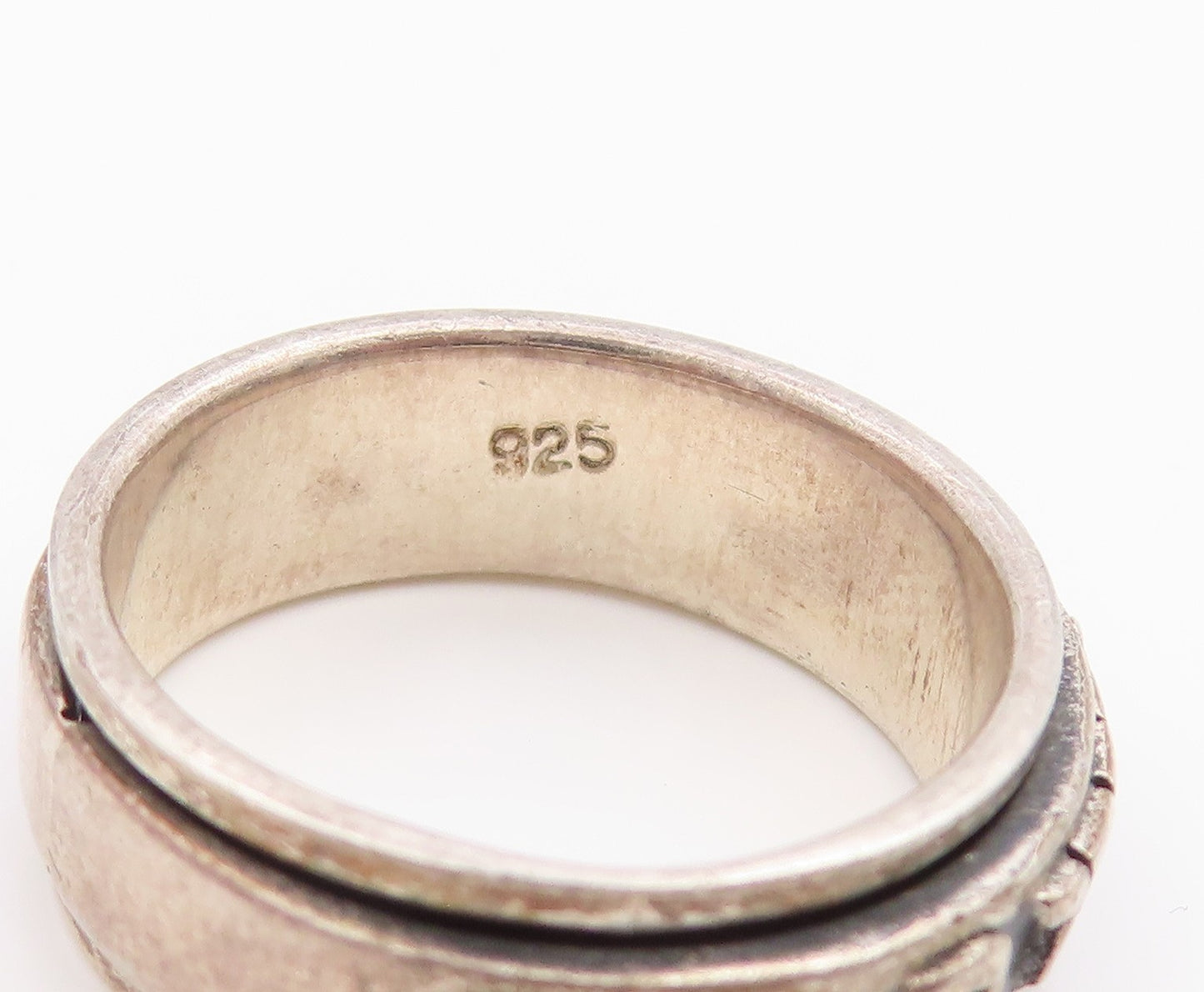 925 Sterling Silver Vintage Ring Hebrew Prayer Motif Spinner Band  Sz 8  RG35401