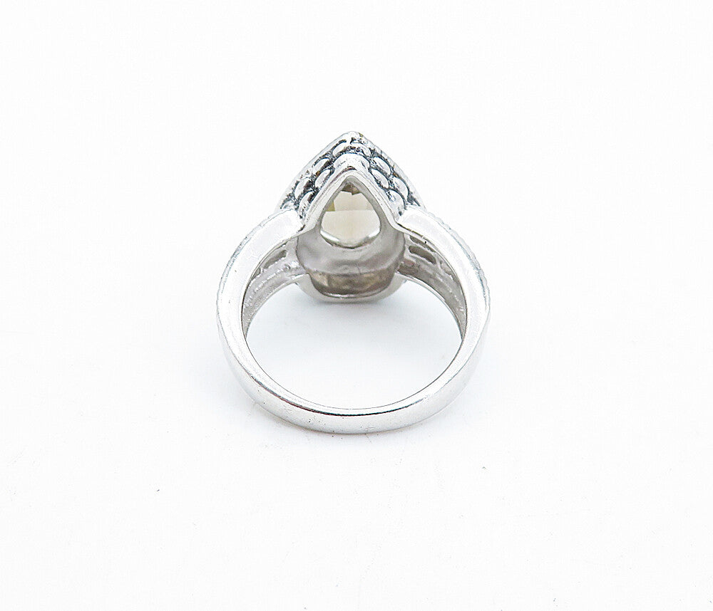 925 Silver & 18K GOLD  Tear Drop Smoky Topaz Twist Solitaire Ring Sz 5  RG3944