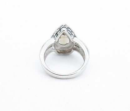 925 Silver & 18K GOLD  Tear Drop Smoky Topaz Twist Solitaire Ring Sz 5  RG3944