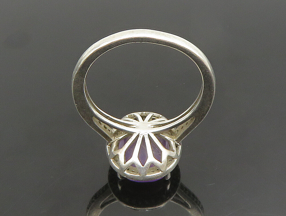 925 Sterling Silver  Vintage Oval Amethyst & Topaz Halo Ring Sz 7  RG25157