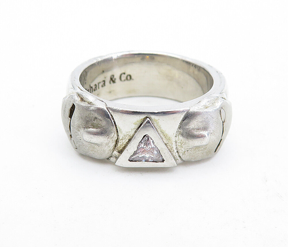 TAHARA & CO. 925 Silver  Vintage Topaz Sculpted Detail Band Ring Sz 8.5 RG5524