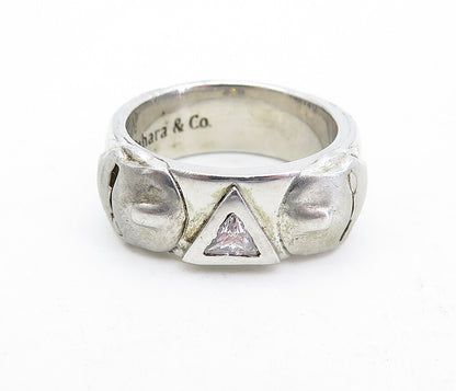 TAHARA & CO. 925 Silver  Vintage Topaz Sculpted Detail Band Ring Sz 8.5 RG5524