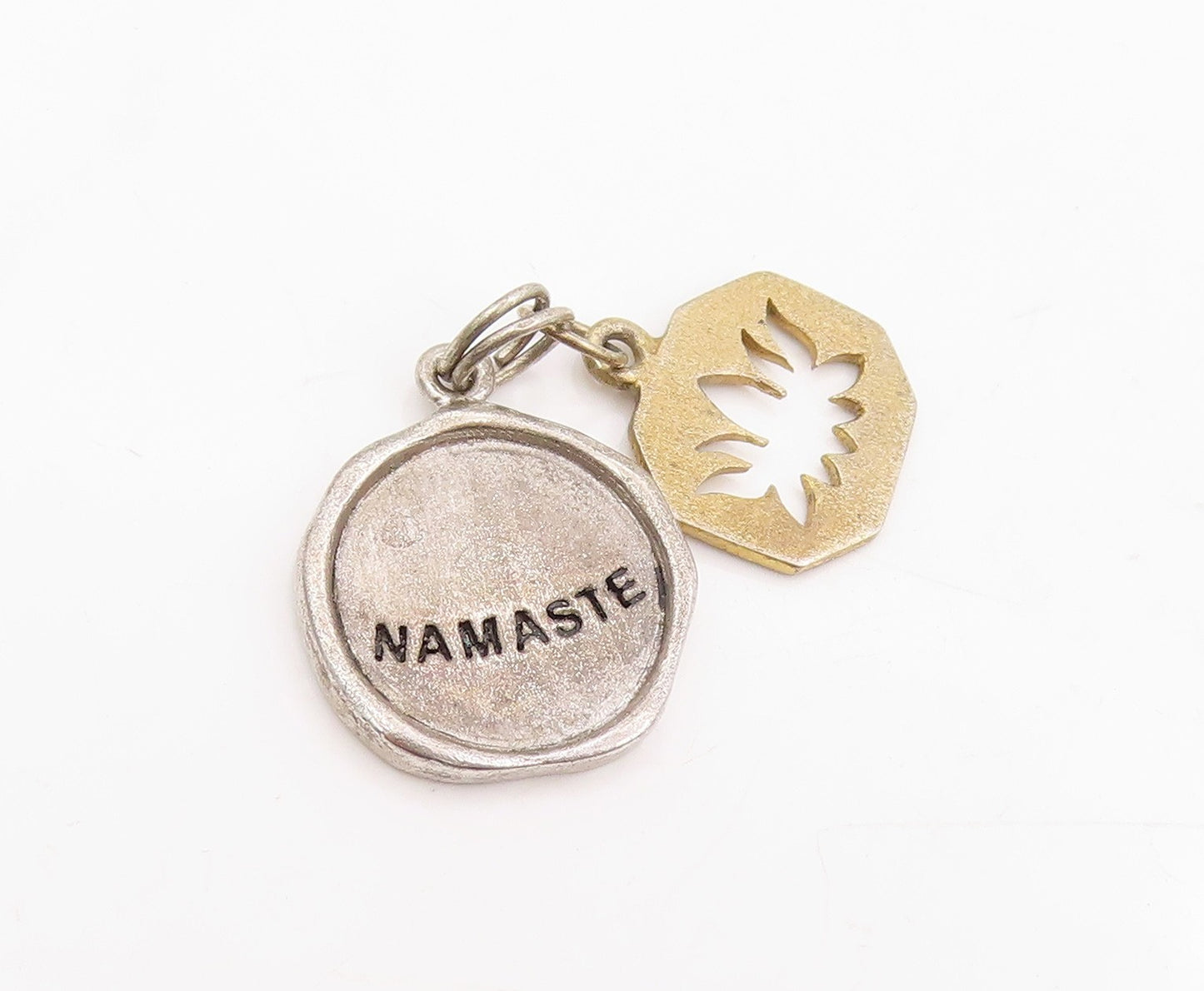 925 Sterling Silver Vintage Pendant Engraved Namaste Lotus Flower Charm  PT25386