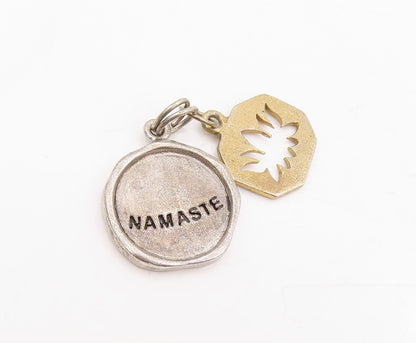 925 Sterling Silver Vintage Pendant Engraved Namaste Lotus Flower Charm  PT25386