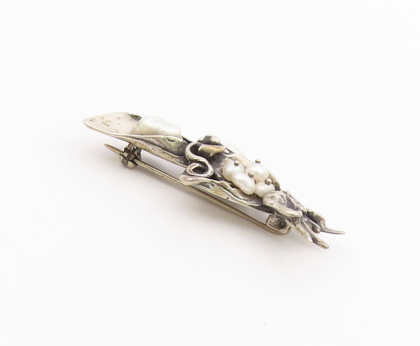 DESIGNER 925 Silver  Vintage Baroque Pearls Floral Butterfly Brooch Pin BP9257