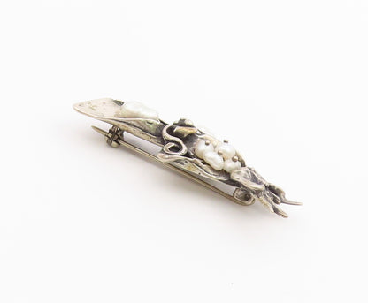 DESIGNER 925 Silver  Vintage Baroque Pearls Floral Butterfly Brooch Pin BP9257
