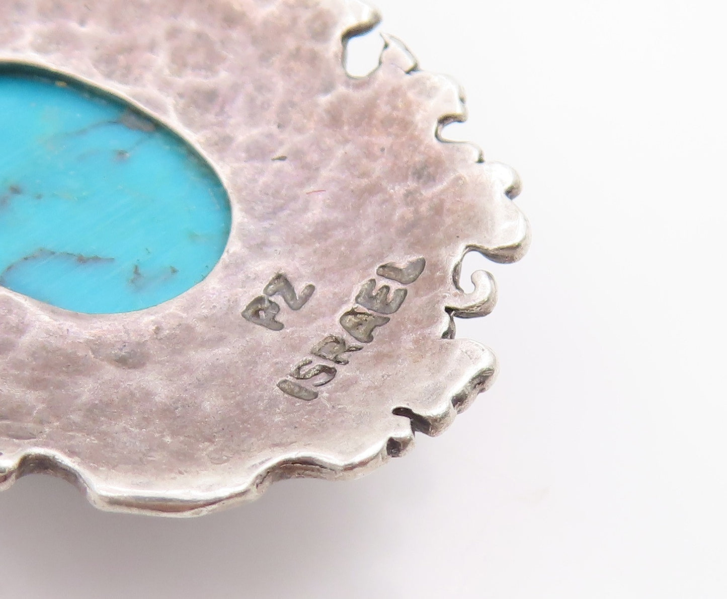 925 Sterling Silver Vintage Pendant ISRAEL Cabochon Turquoise Charm   PT26081