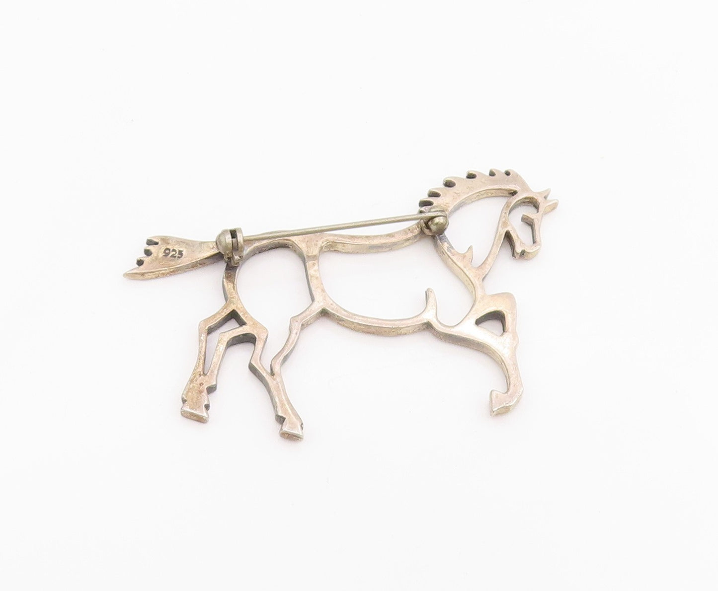 925 Sterling Silver Vintage Brooch Pin Modernist Running Horse Outline  BP12171