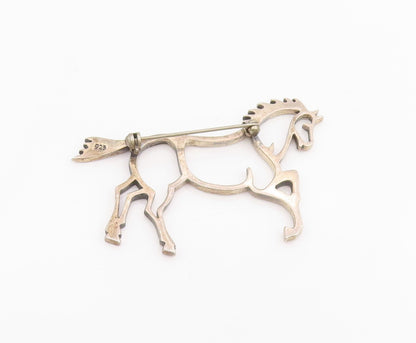 925 Sterling Silver Vintage Brooch Pin Modernist Running Horse Outline  BP12171