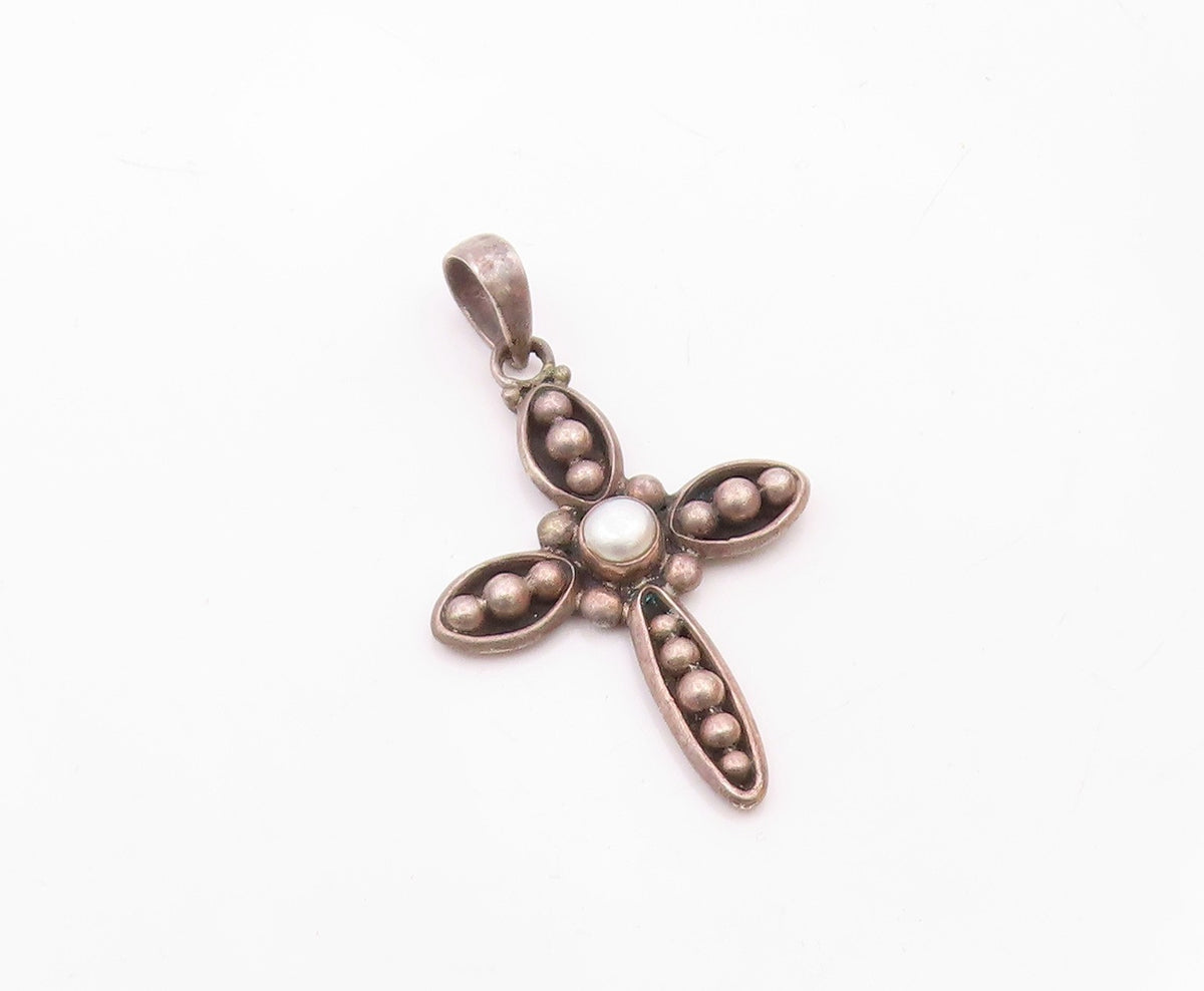 SILPADA 925 Sterling Silver  Vintage Pearl Religious Cross Pendant  PT16076
