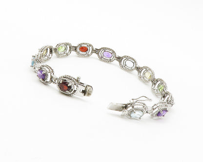 ROSS SIMON 925 Silver Amethyst Peridot & Multi Stone Chain Bracelet BT5594
