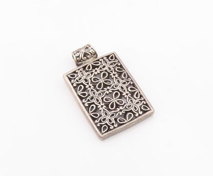 925 Sterling Silver  Vintage Dark Tone Open Floral Pattern Pendant  PT16992