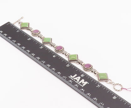 925 Sterling Silver Vintage Bracelet Roped 2 Tone Real Turquoise BT10374