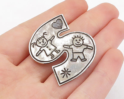 MEXICO 925 Sterling Silver  Vintage Happy Children S Initial Brooch Pin BP2630