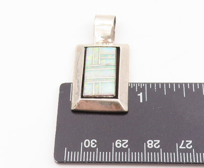 925 Sterling Silver Vintage Pendant NAVAJO Fire Opal Geometric Inlay  PT25357