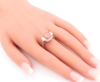 925 Sterling Silver Vintage Ring Square Orange Halo White CZ  Sz 7  RG29639
