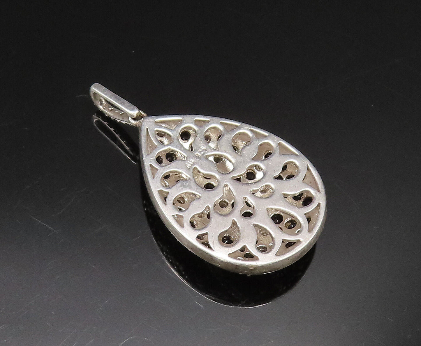 925 Silver  Vintage Genuine Diamonds & Black Spinel Pear Shape Pendant PT21167