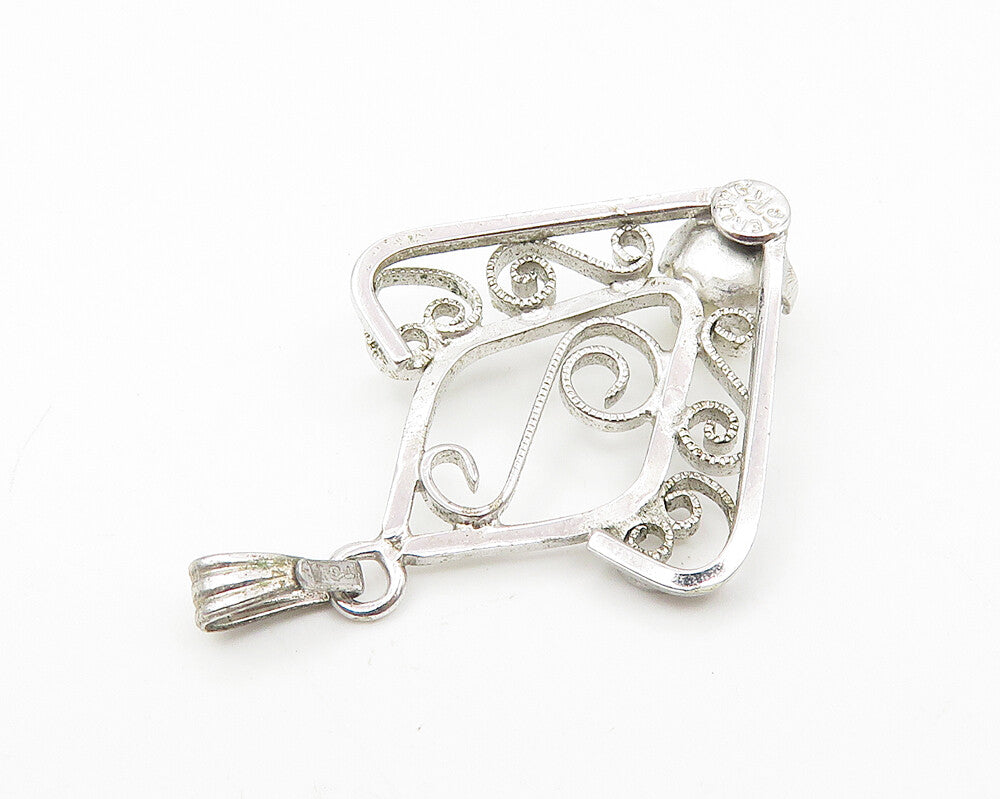 925 Sterling Silver  Shiny Petite Pearl Open Swirl Design Pendant  PT8295