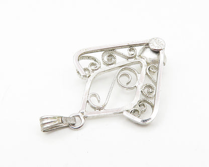 925 Sterling Silver  Shiny Petite Pearl Open Swirl Design Pendant  PT8295