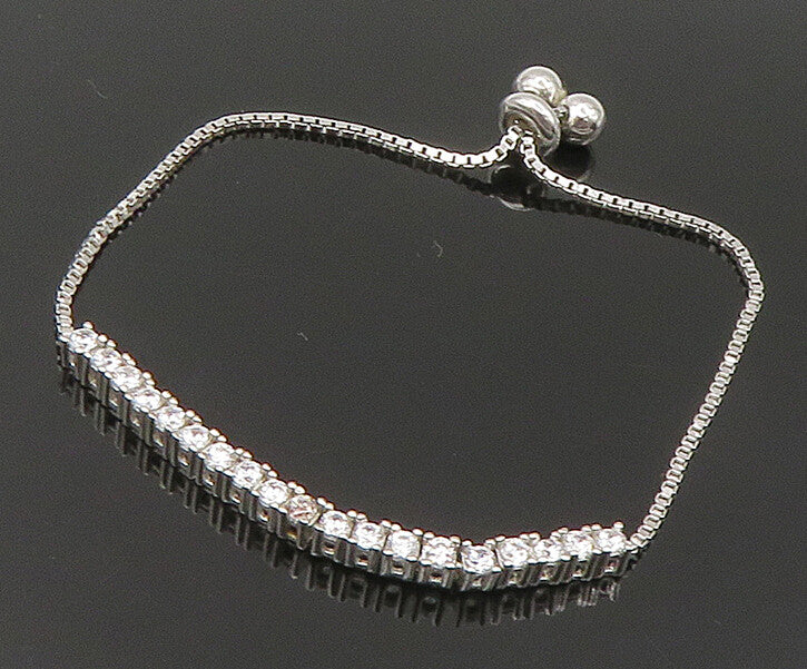 925 Silver  White Cubic Zirconia Adjustable Child Box Chain Bracelet  BT1058