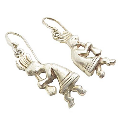 925 Sterling Silver  Vintage Petite Kokopelli Dancer Dangle Earrings  EG4893