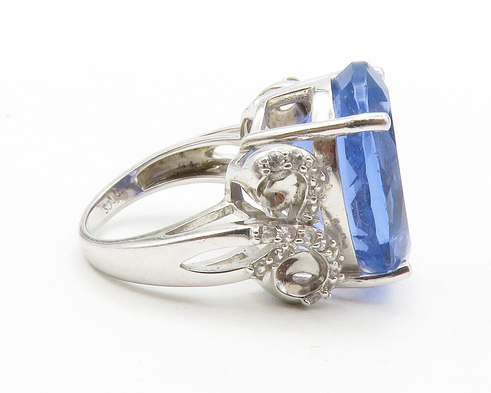 925 Sterling Silver  Faceted Blue Topaz Swirl Cocktail Ring Sz 5.5  RG13471