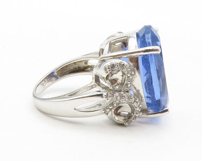 925 Sterling Silver  Faceted Blue Topaz Swirl Cocktail Ring Sz 5.5  RG13471
