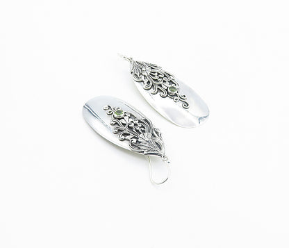 925 Sterling Silver Vintage Peridot Floral Swirl Vine Drop Earrings EG3082