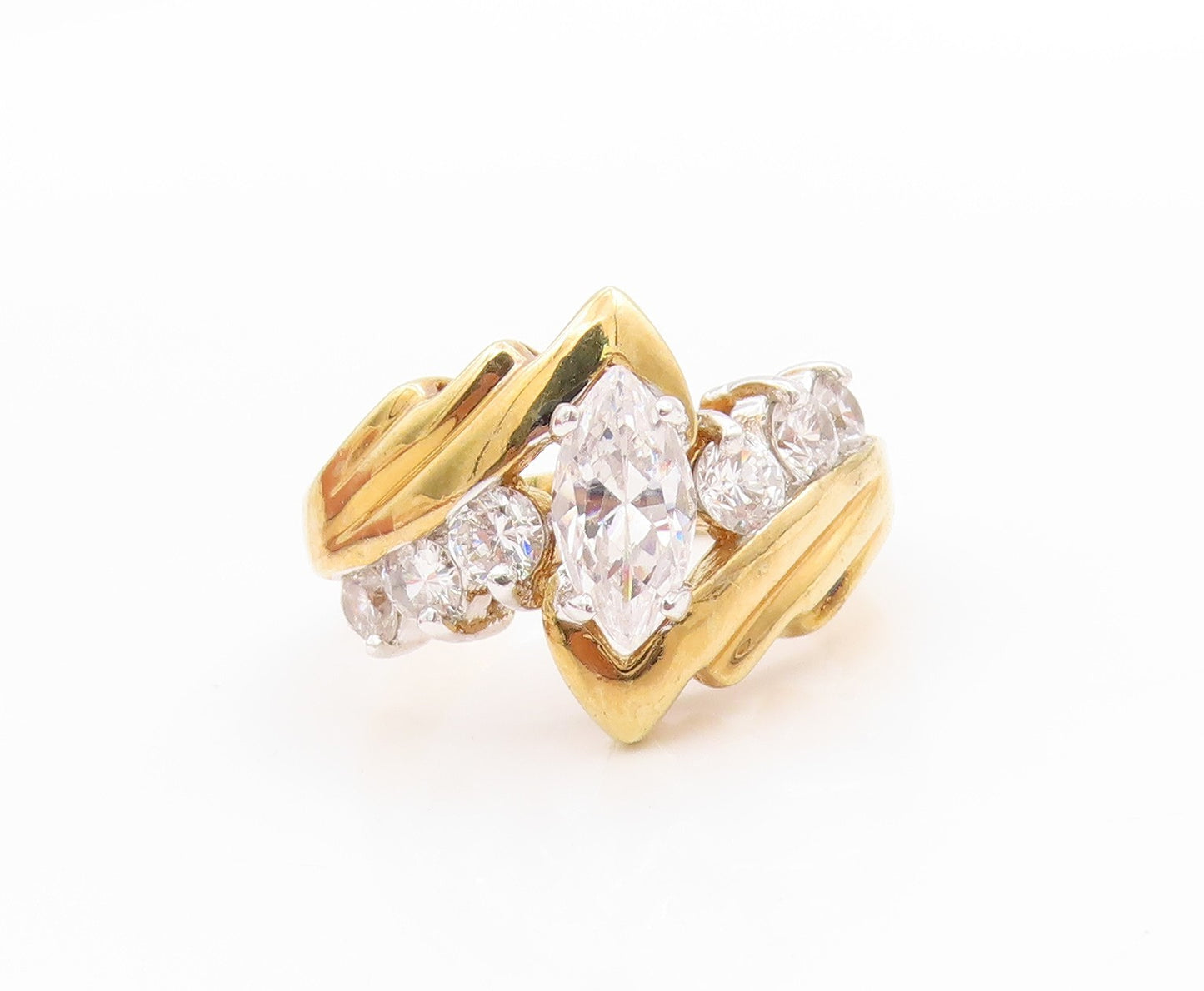 925 Sterling Silver Vintage Ring EDCO Gold Plated Designer CZ  Sz 8.5  RG33413