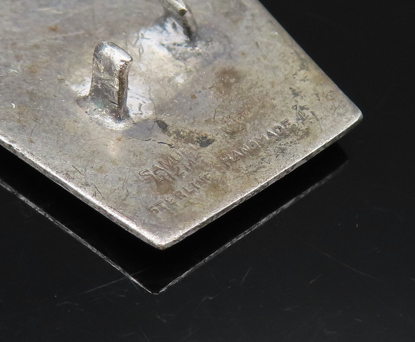 SAMUEL HIZME 925 Silver  Vintage Carved Chai Textured Brooch Pin  BP9796