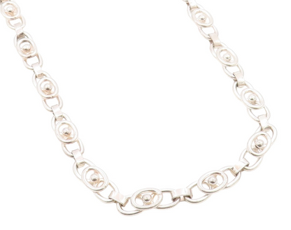 925 Sterling Silver Vintage Necklace Modernist Coffee Bean Link Chain  NE4674