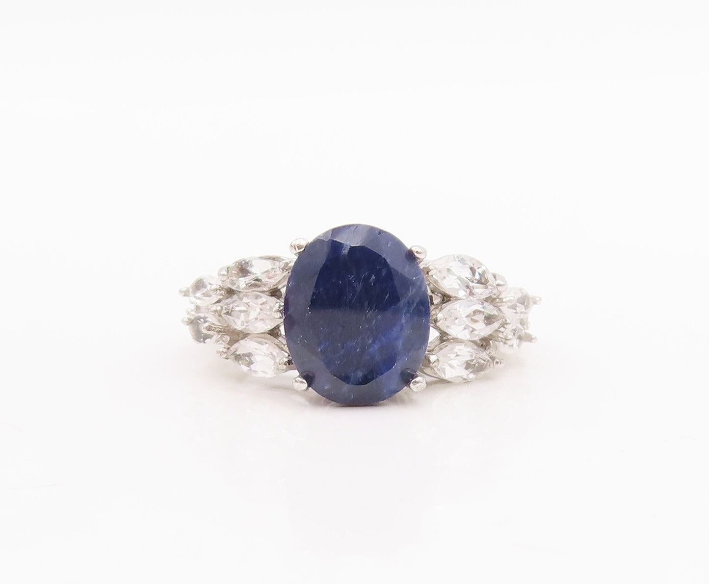 925 Sterling Silver Vintage Ring Oval Cut Sapphire Marquise Topaz  Sz 7  RG29218