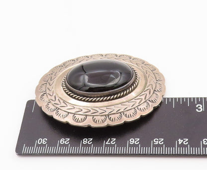 925 Sterling Silver Vintage Brooch Pin Cabochon Black Onyx  BP12346
