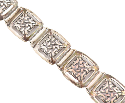 925 Sterling Silver Vintage Bracelet Celtic Knot Cutout Frames Linked  BT10329