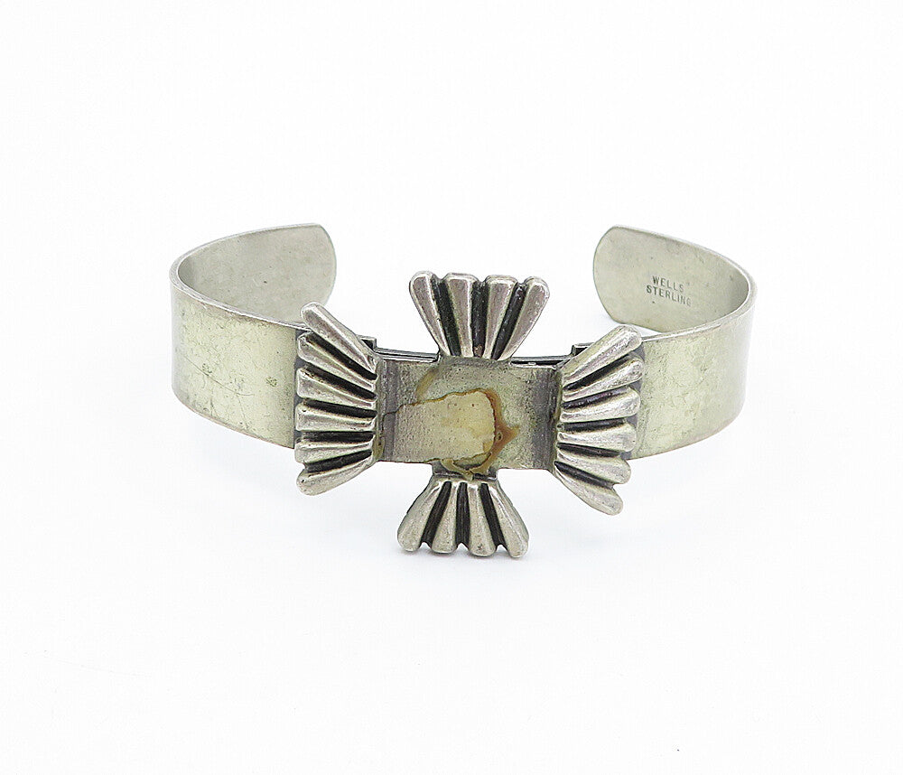 WELLS 925 Sterling Silver  Vintage Fluted Detail Smooth Cuff Bracelet  BT1830