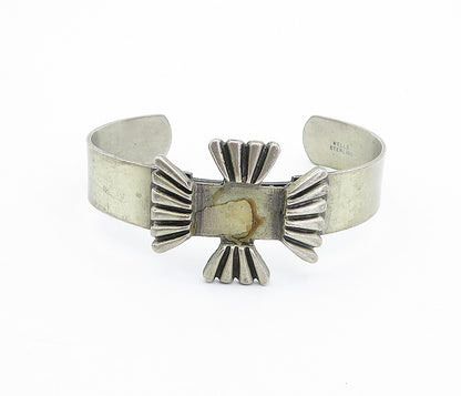 WELLS 925 Sterling Silver  Vintage Fluted Detail Smooth Cuff Bracelet  BT1830