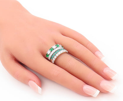 925 Sterling Silver Vintage Ring Stackable Green & White Topaz  Sz 7  RG29786