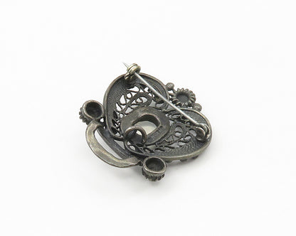 925 Sterling Silver   Vintage Cabochon Topaz Oxidized Swirl Brooch Pin  BP6865