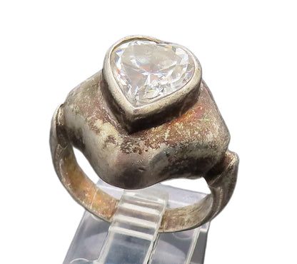 925 Sterling Silver  Vintage Heart Shaped Cubic Zirconia Ring Sz 10  RG26257