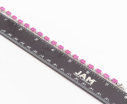 925 Sterling Silver Vintage Bracelet Minimalist Oval Pink White CZ Band  BT10867