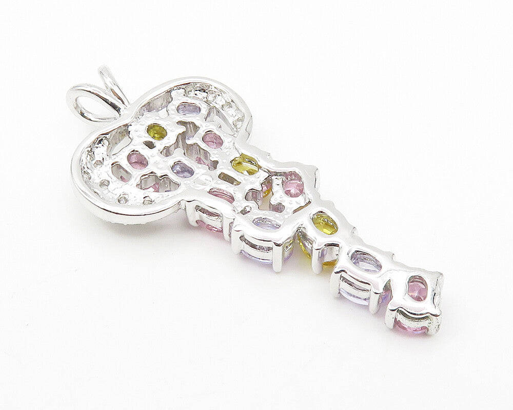 925 Sterling Silver Sparkling Multi Color Cubic Zirconia Drop Pendant PT8395